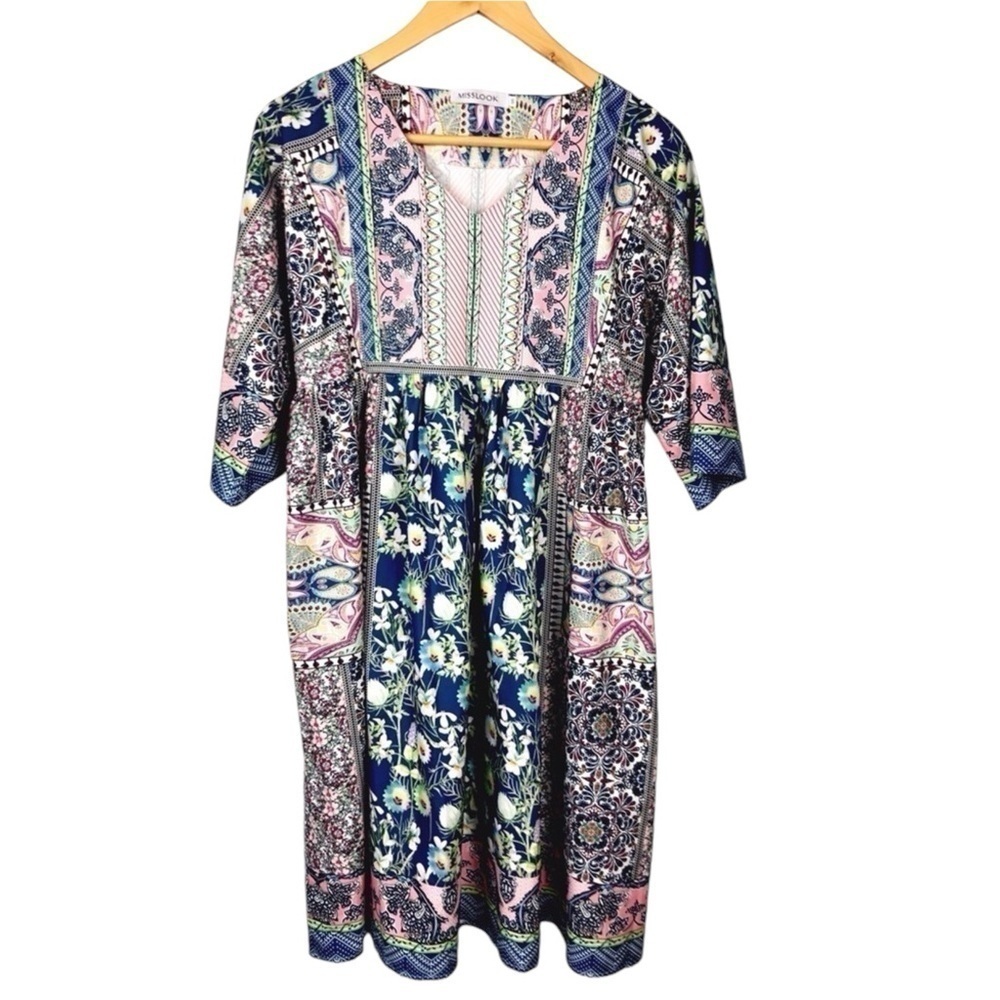 BOHO COLOR BLOCK Patchwork BABY DOLL DRESS l Boho Dress Size Small l 0969